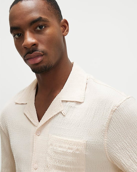 River Island Mens Shirt Pink Regular Fit Textured Short Sleeve - Image 4