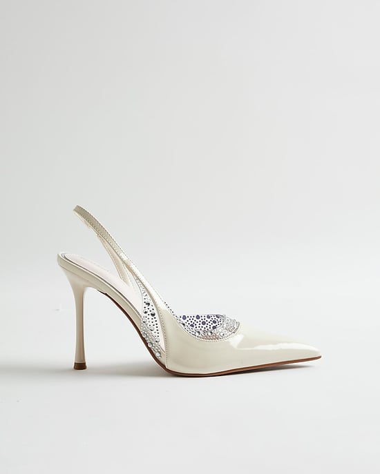 River Island Womens Slingback Court Shoes White Sparkle Perspex Heels - Image 2