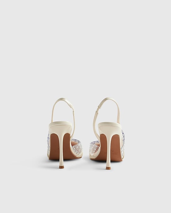 River Island Womens Slingback Court Shoes White Sparkle Perspex Heels - Image 3