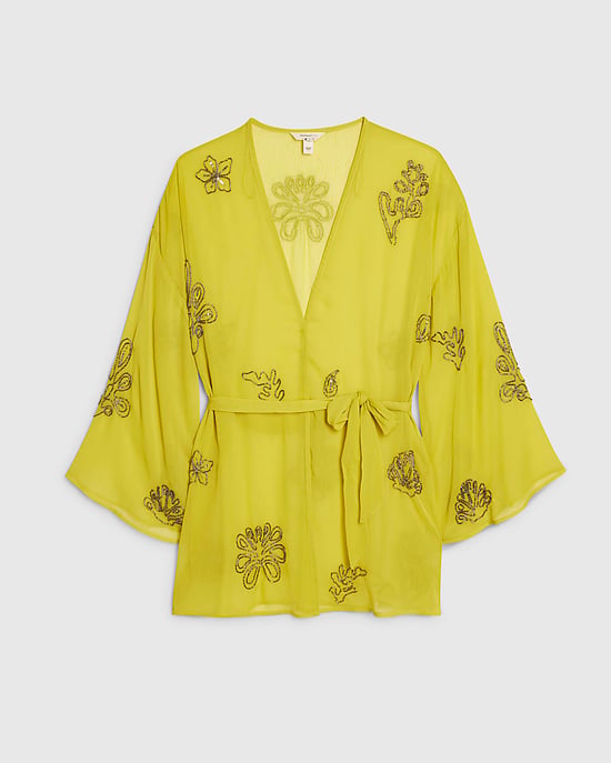 River Island Womens Kaftan Yellow Embellished Long Belted Sleeve - Image 6