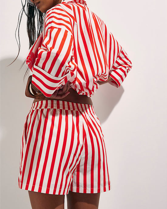 River Island Womens Shorts Red Stripe Beaded Elasticated - Image 2