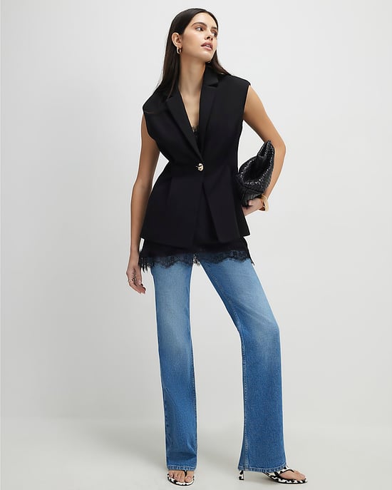 River Island Womens Blazer Black Sleeveless Cinched Waist Collared - Image 3