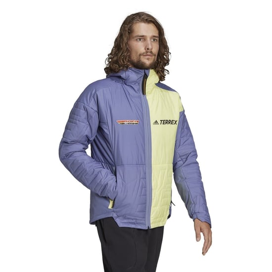 Men's adidas Myshelter Primaloft Hooded Padded Jacket me in Orbit Violet / Pulse Yellow - Image 4