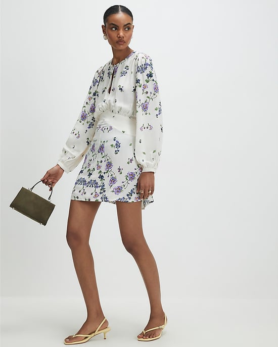 River Island Womens Mini Dress White Long Sleeve Floral Round Neck - Image 4