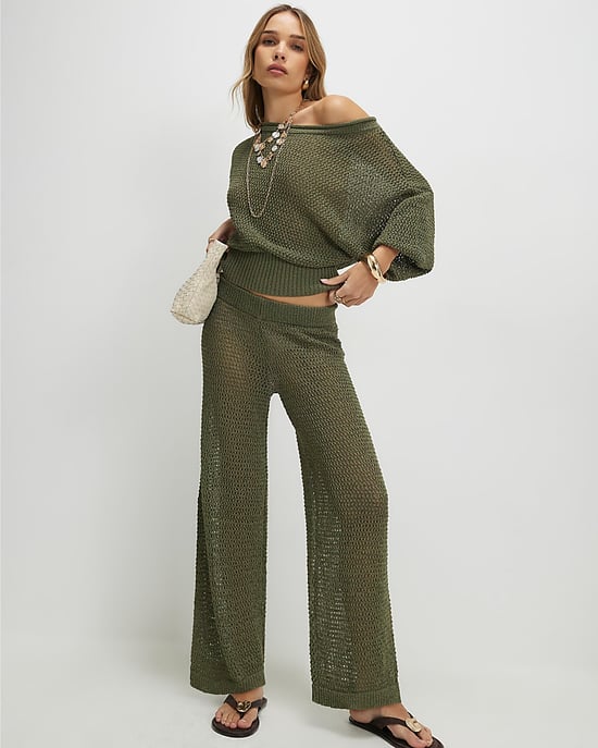 River Island Womens Top Khaki Open Stitch Knit Off The Shoulder - Image 2