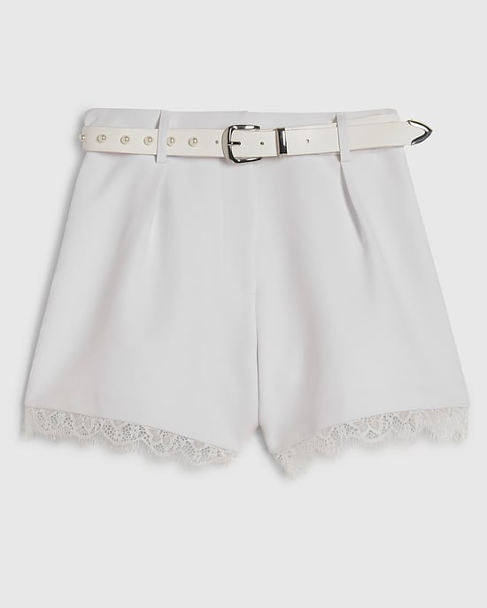 River Island Womens Shorts White Lace Trim Stud Belt Zip Hook - Image 6