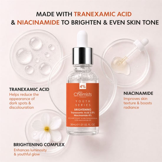 skinChemists Tranexamic Acid 2.5%, Niacinamide 4% Anti-Ageing Brightening Serum 30ml for Large Pores, Uneven Skin Tone - Image 3