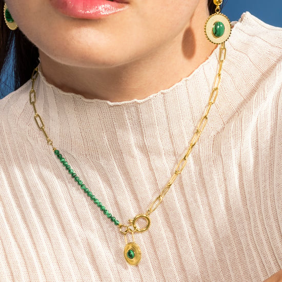 Luxenter Malakit-halsband i 18K gult guld - Mossir - Image 3