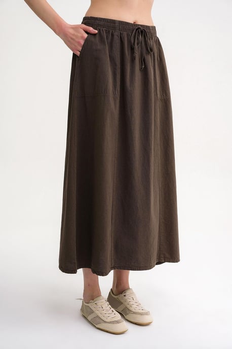 Hoge Taille Poplin Rok met Trekkoorddetail - Image 4