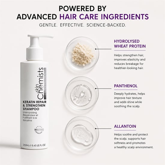 skinChemists Keratin Repair & Strengthen Shampoo 250ml for Cleansing, Scalp Health, Hair Volume - Image 2