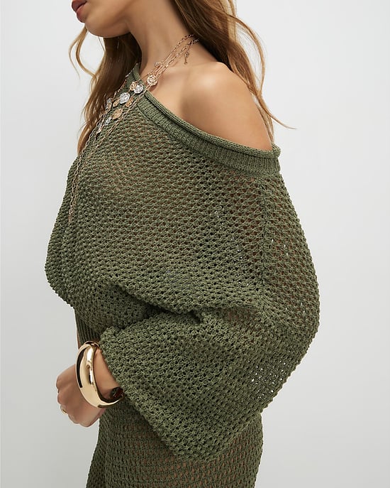 River Island Womens Top Khaki Open Stitch Knit Off The Shoulder - Image 4
