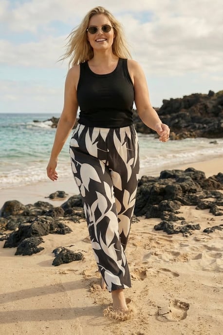 Curve Leaf Print Stretch Trousers - Image 3