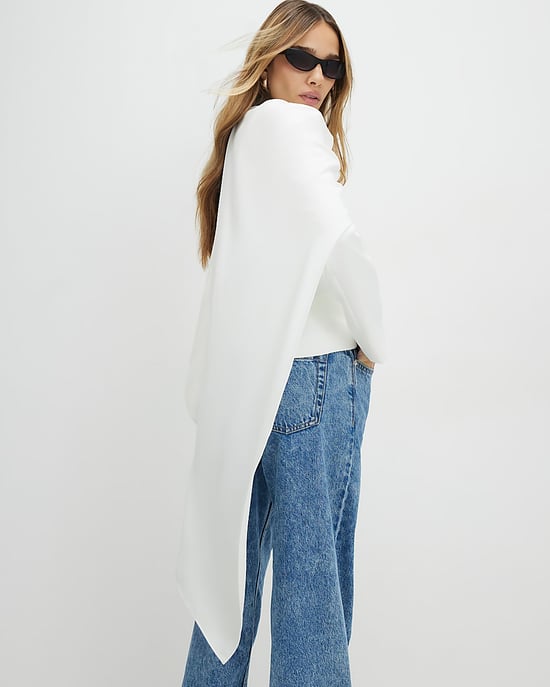River Island Womens Blazer White Long Sleeve Short Cape Round Neck - Image 3