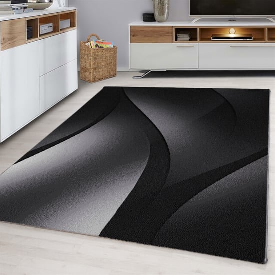Muratap Plus vloerkleed laagpolig tapijt woonkamer zwart / grijs- 80x150 cm - Image 1