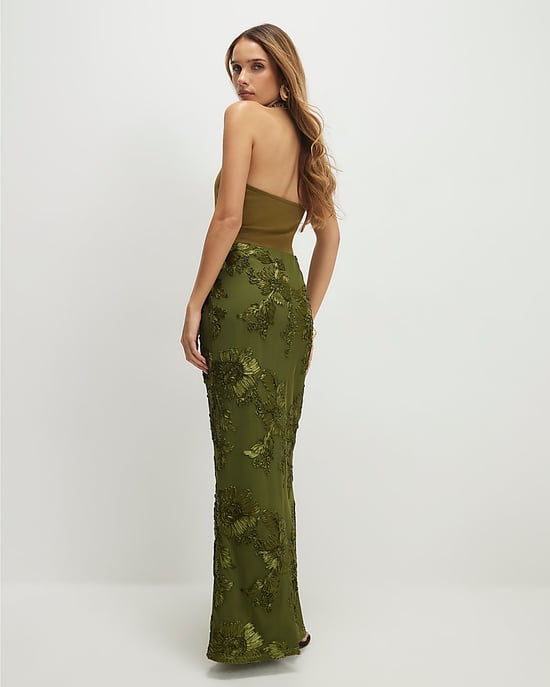 River Island Womens Maxi Skirt Khaki Cornelli Elasticated Waist - Image 3