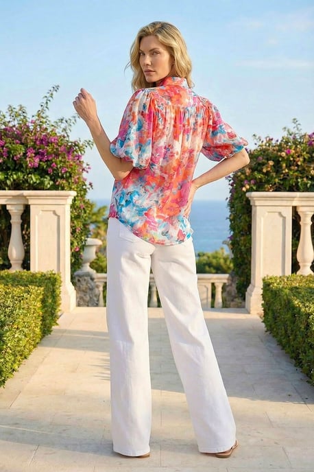 Abstract Print Buttoned Blouse - Image 3