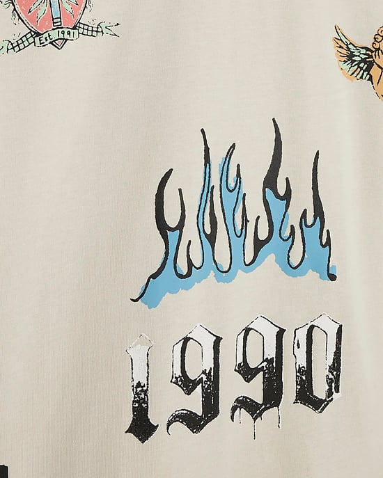 River Island Mens T-Shirt Beige Oversized Cotton Graffiti Print - Image 5