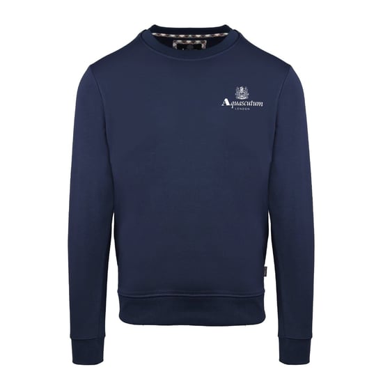 Men's Aquascutum Crew Neck Ribbed Collar Long Sleeve Sweatshirt in Navy - Image 1