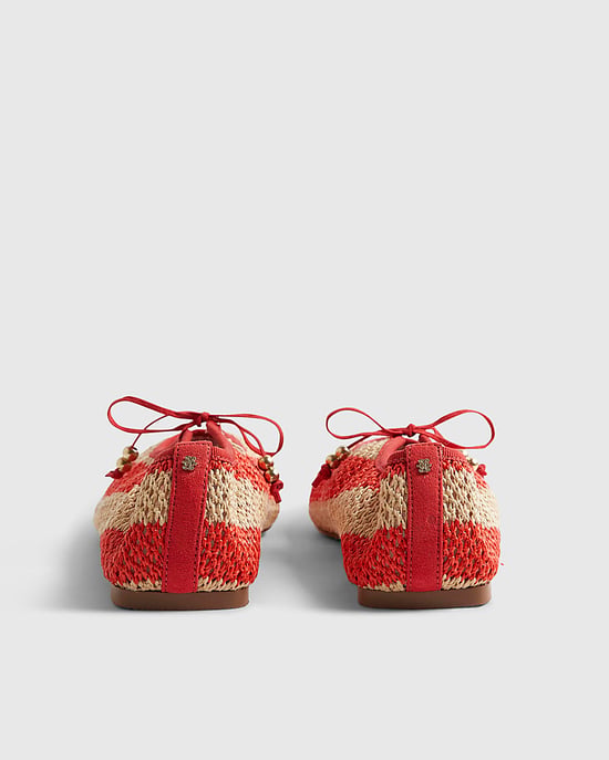 River Island Womens Mary Janes Red Raffia Fabric Striped Round Toe - Image 2