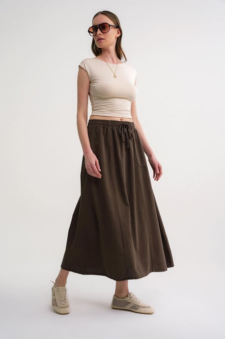 Hoge Taille Poplin Rok met Trekkoorddetail - Image 2