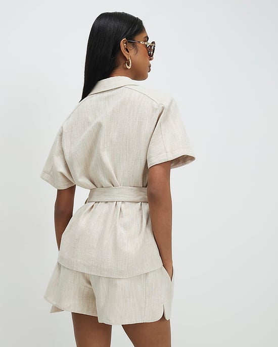 River Island Womens Top Cream Linen Look Belted Short Sleeve - Image 3