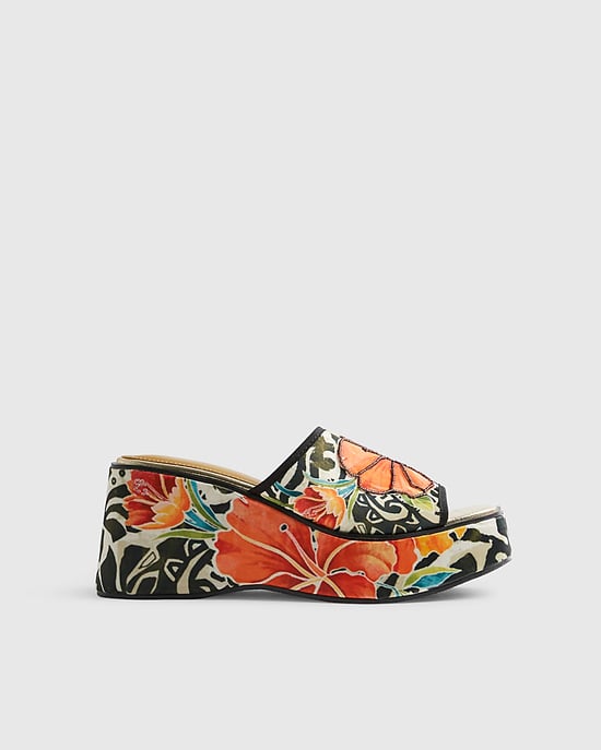 River Island Womens Mule Wedges Orange Flower Print Floral Del Maar - Image 2