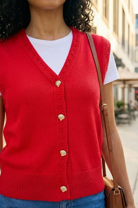 Shell Button Front Knit Vest - Image 4