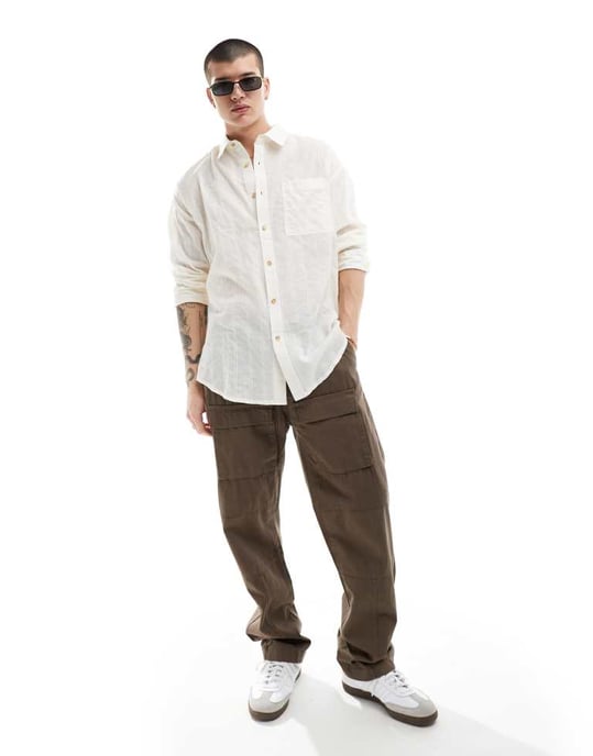 ASOS DESIGN 90-tals oversized jacquardskjorta i vitt - Image 2