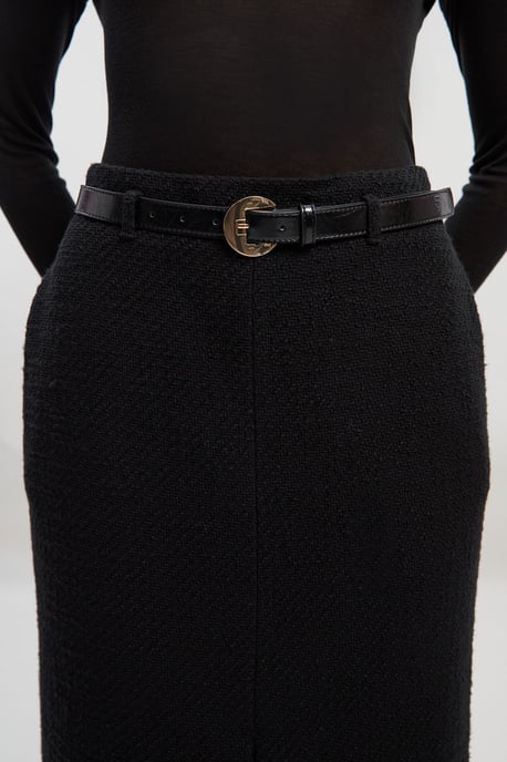 Textured Tweed Tailored Belted Pencil Skirt - Image 3