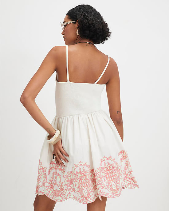 River Island Womens Mini Dress Cream Embroidered Palm Tree Hem - Image 3