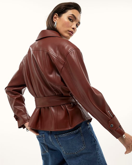 River Island Womens Jacket Red Faux Leather Belted Zip - Image 4