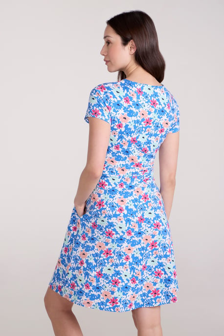 Orchid Patterned Women's UV Summer Dress with Side Pockets Holiday Beach Dress Medium Blue - Image 4