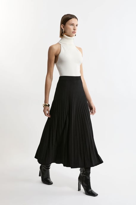 High Waisted Textured Knit Full Maxi Skirt - Image 1