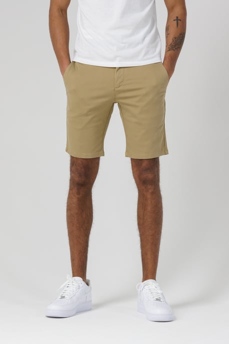 Beige Organic Cotton Slim Fit Chino Shorts - Image 1
