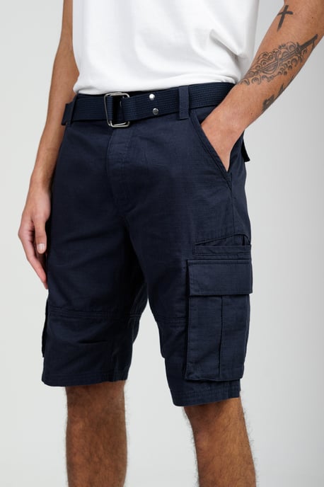 Navy Cotton Ripstop Cargo Shorts - Image 4