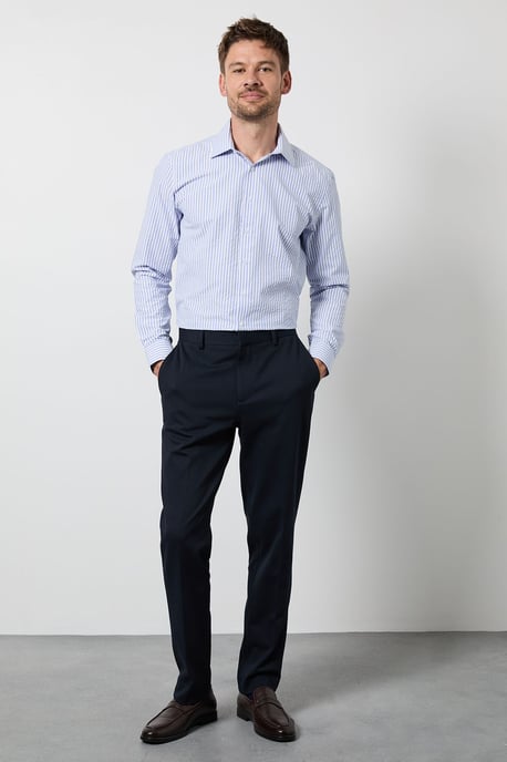 Light Blue Bold Stripes Easy Iron Slim Fit Long Sleeve Shirt - Image 3