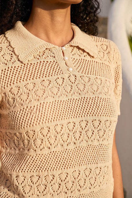 Pointelle Collar Knit Top - Image 4