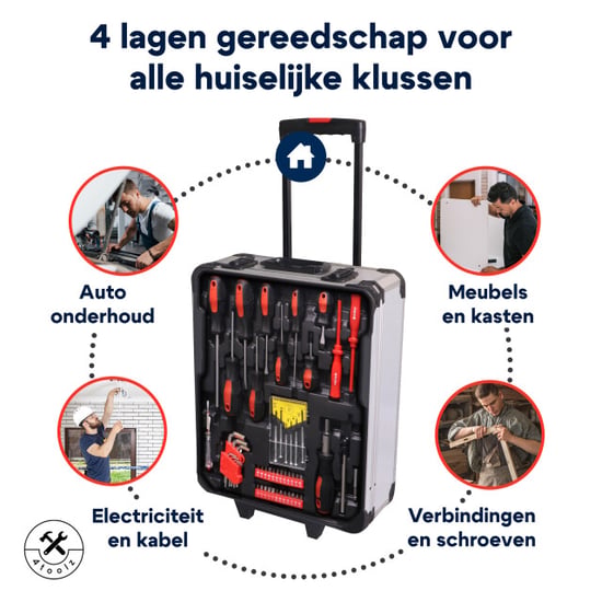 4toolz ® gereedschapskoffer xxl 1020-delig aluminium trolley met wielen - Image 5