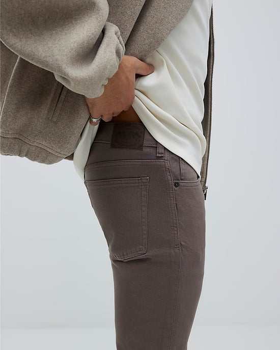 River Island Mens Slim Jeans Brown Fit Washed Button Zip - Image 3