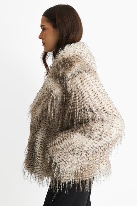 Brown Snow Leopard Faux Fur Short Jacket - Image 3