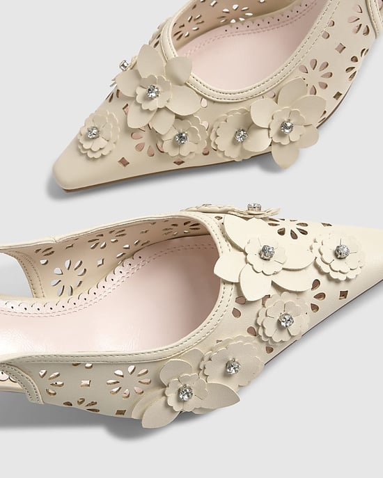 River Island Womens Slingback Court Shoes Cream 3D Floral Buckle - Image 3