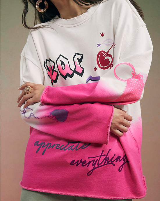 River Island Womens Sweatshirt White Year Zero Dip Dye Graphic - Image 3