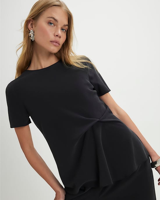 River Island Womens Top Black Short Sleeve Gathered Side Crew Neck - Image 2