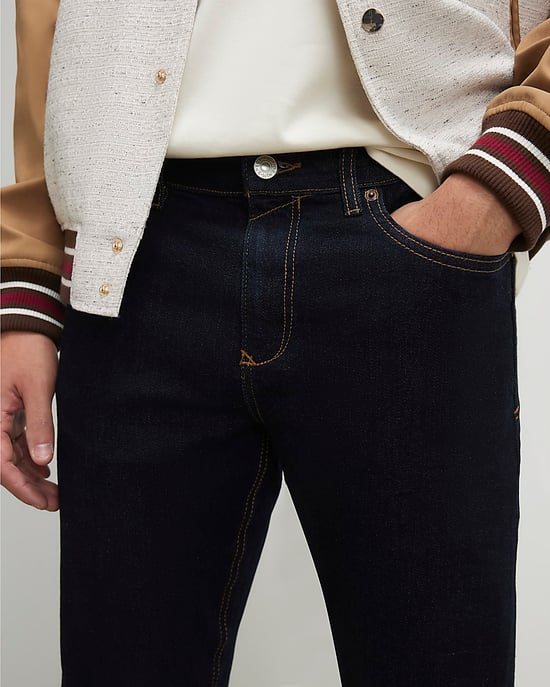 River Island Mens Slim Fit Jeans Blue Denim Button Zip - Image 3