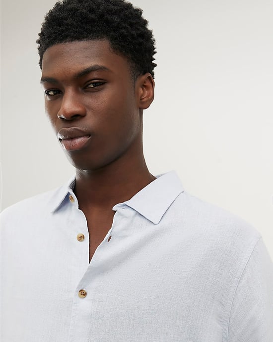 River Island Mens Shirt Blue Regular Fit Linen Blend Embroidered - Image 4