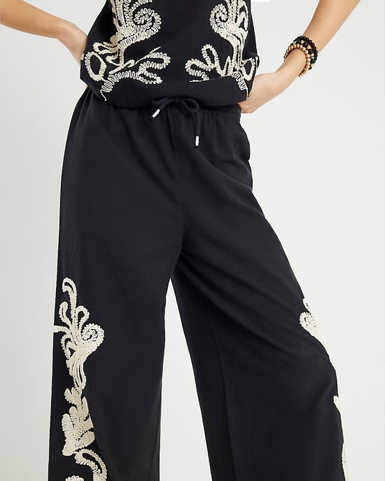 River Island Womens Wide Leg Trousers Black Embroidered Drawstring - Image 4