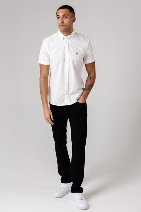 White Cotton Short Sleeve Oxford Shirt - Image 4