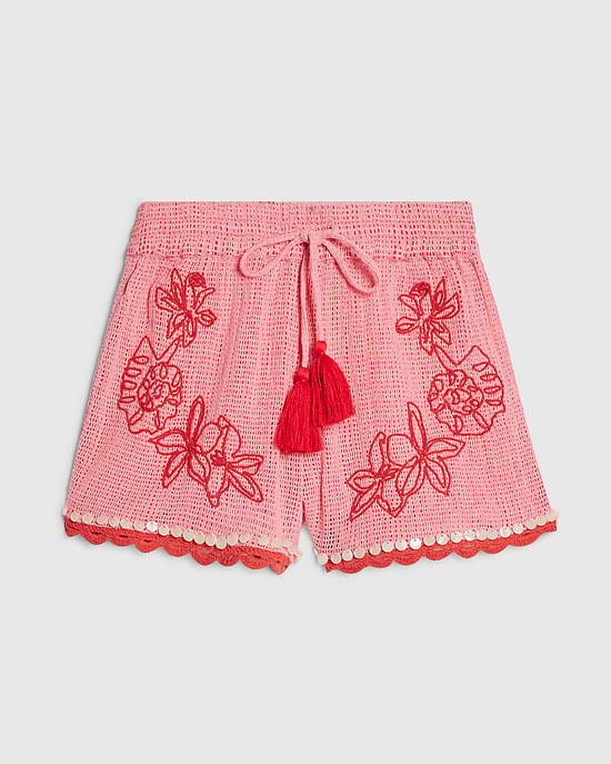 River Island Womens Shorts Pink Crochet Fabric Shell Trim Elasticated - Image 4