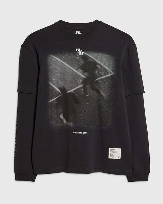 River Island Mens T-Shirt Black Athletisme Dept Double Layered - Image 6