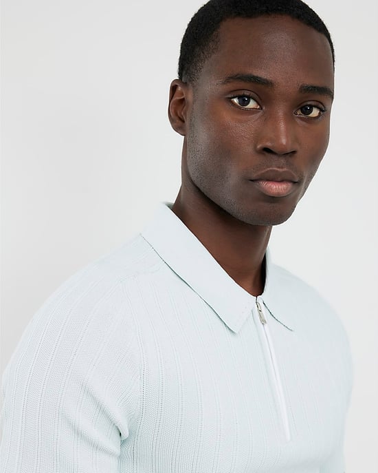 River Island Mens Polo Shirt Blue Muscle Fit Ribbed Short Sleeve - Image 3